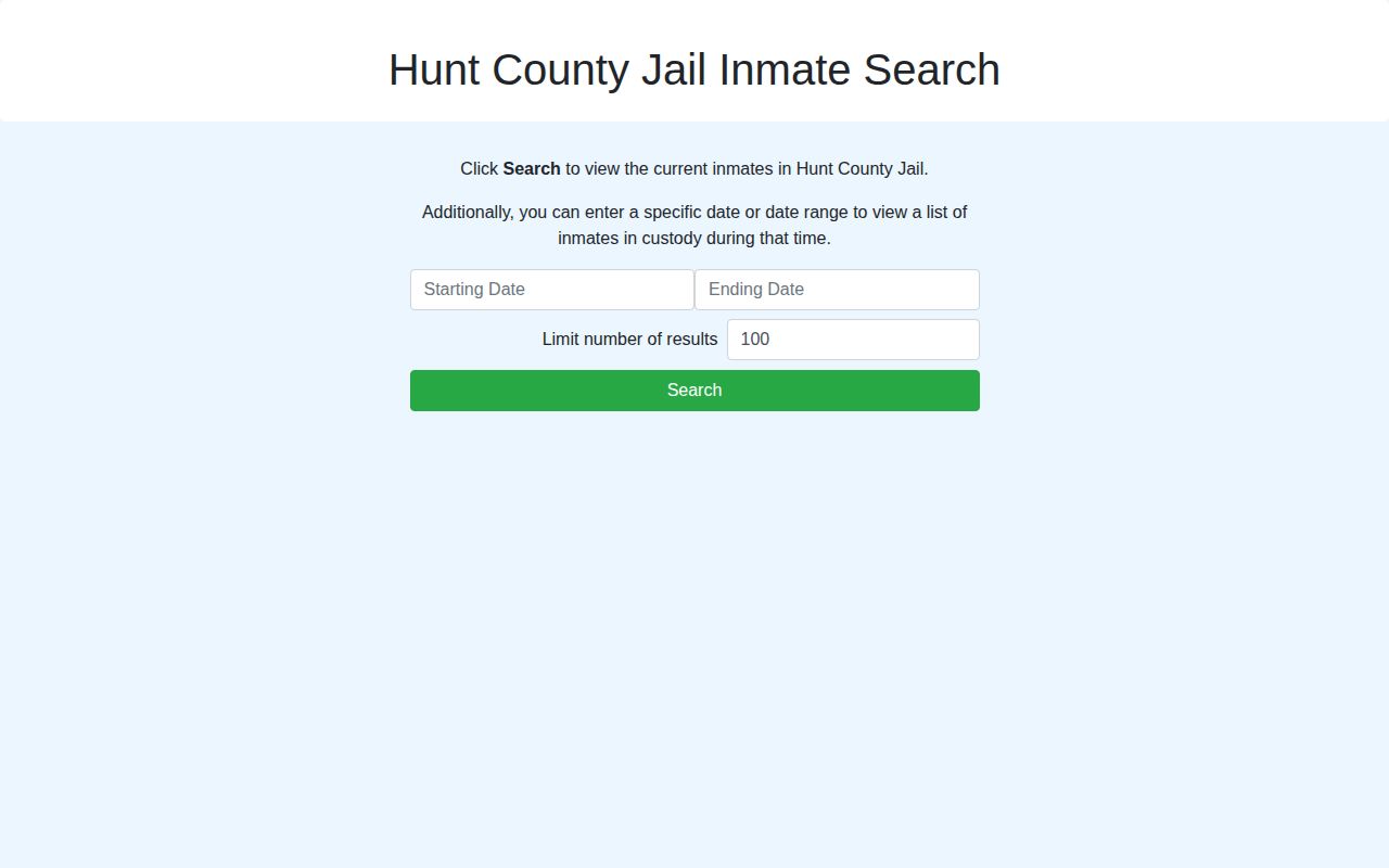 Hunt County 72-hour release archive search fields